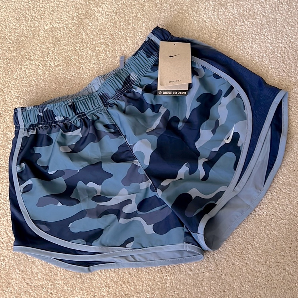 NWT Nike Blue/Grey Camo Dr-Fit Running Shorts, Size S